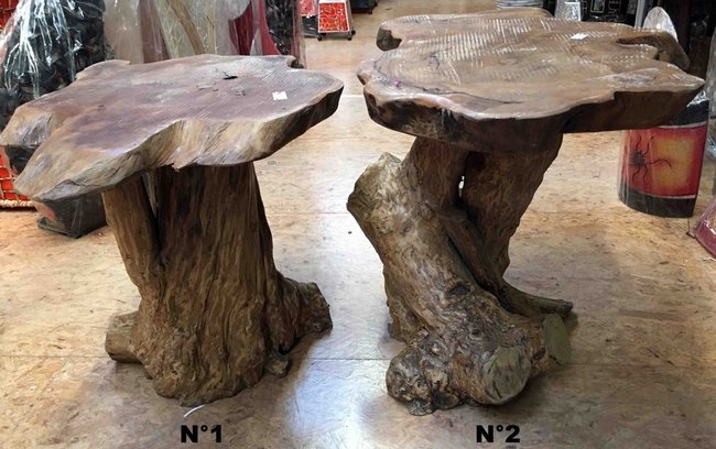 Petite table basse de salon en bois et racine de teck