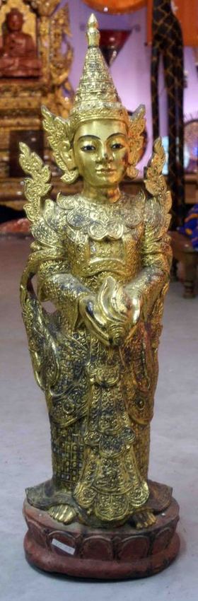 Ancienne statue de Bouddha en bois et or fin