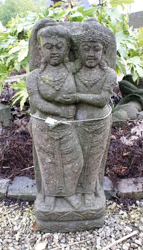 couple de Bouddha en pierre de lave