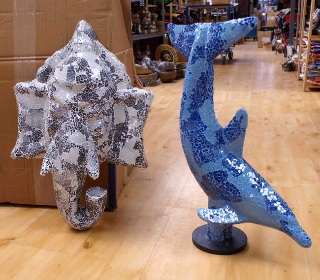 lampe animal en mosaïque de verre - éléphant ou dauphin