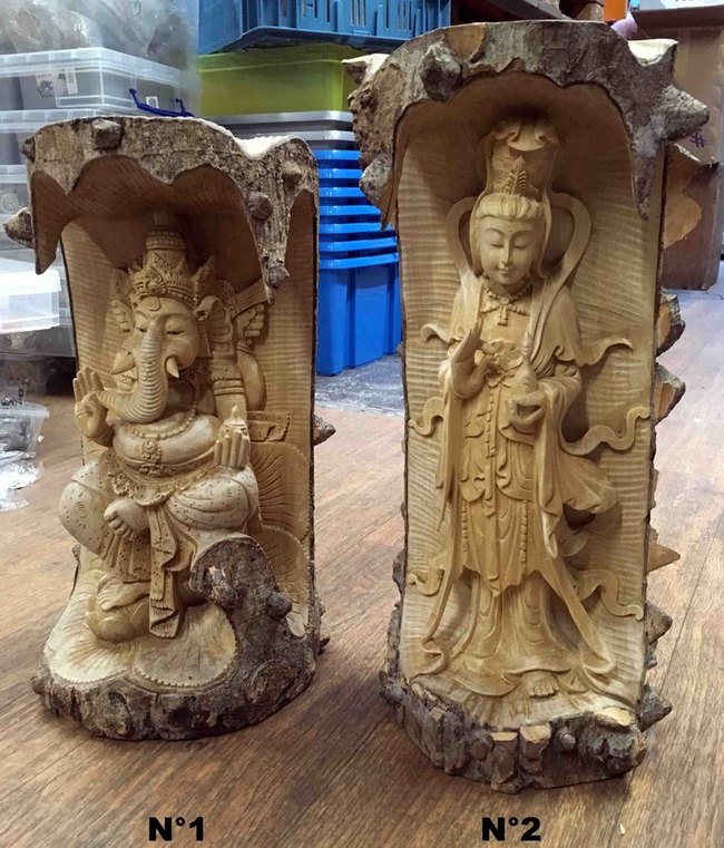 Sculpture de Ganesh et de la déesse Dewi Sri en bois de crocodile