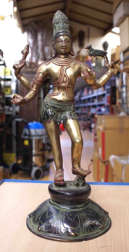 grande statue de Bouddha debout en bronze bi-couleur