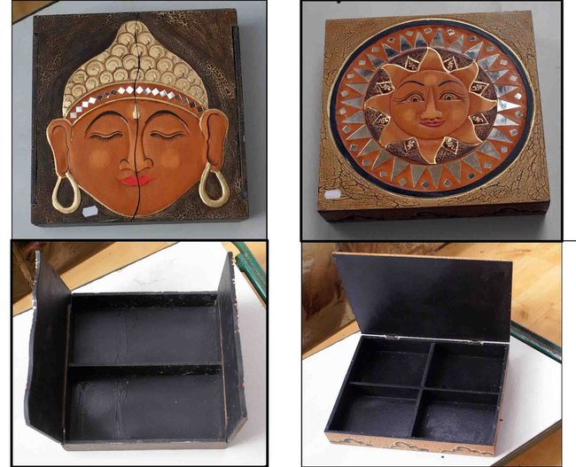boite de rangement en bois, boite décoré avec bouddha ou soleil