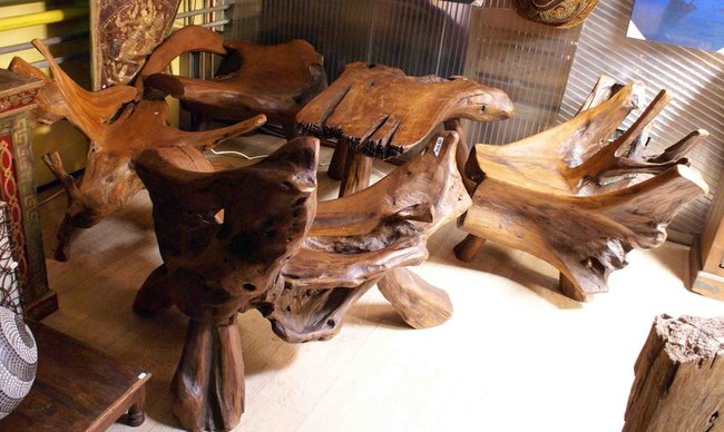 Ensemble table + chaise en bois pour terrasse ou piscine