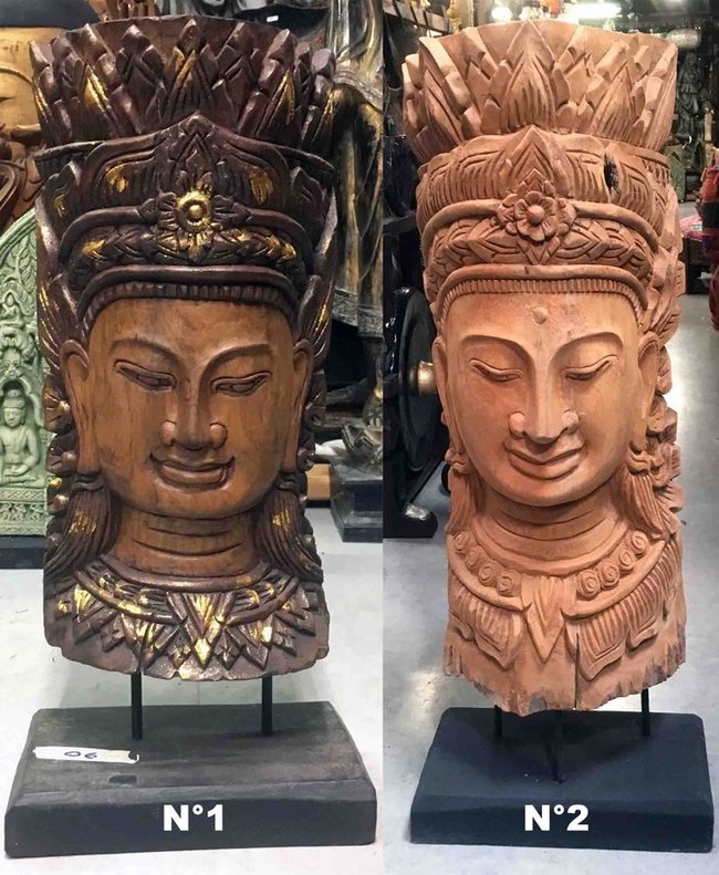 buste de Bouddha sculpté dans du bois de teck ancien