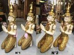 Duo de statue de Bouddha a genoux en bois