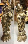 Statue de Krishna joueur de flûte et Radha sa femme en bronze