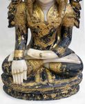 Ancienne statue de Bouddha assis en marbre blanc doré à l'or fin avec fleur de lotus