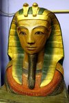 grand buste de pharaon en bois peint
