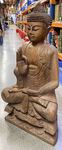 Grande statue de Bouddha assis sculptée en bois de suar