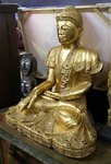 Grand Bouddha assis doré en bois avec mosaïque de verre