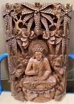 Cadre finement sculpté de Bouddha en bois de teck