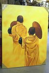 tableau jaune peint de moines boudistes
