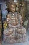 grande statue de Bouddha assis en bois sur fleur de lotus - flamme main gauche