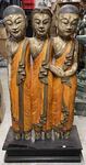 Grande statue de Bouddha et de moine debout en bois peint