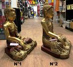 Grande statue de Bouddha assis en bois doré