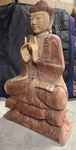 Grande statue de Bouddha assis en bois bicolore
