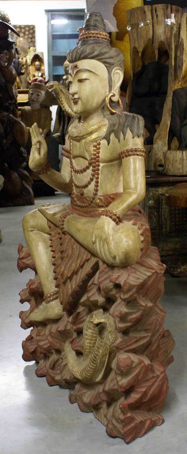 statue de SHIVA COBRA en bois - H: 101 cm