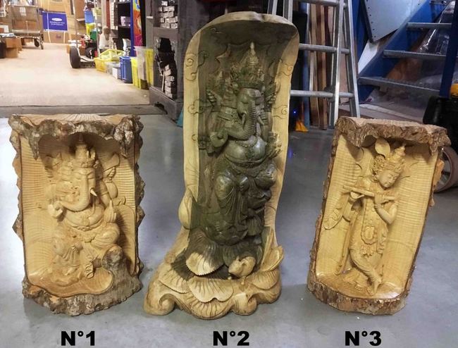 Statue de Ganesh et de Krishna en bois de crocodile ou panggal buaya