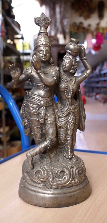couple Bouddha en bronze argent&eacute;