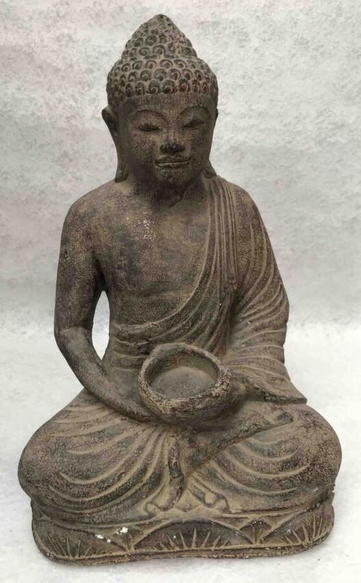 Statue de Bouddha porte bougie ou encens en pierre de lave reconstitu&eacute;e