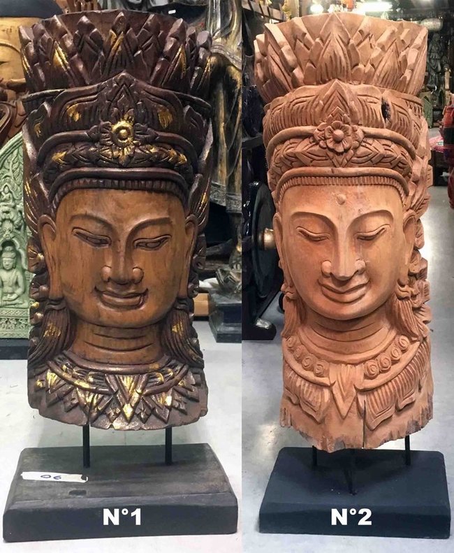 buste de Bouddha sculpt&eacute; dans du bois de teck ancien