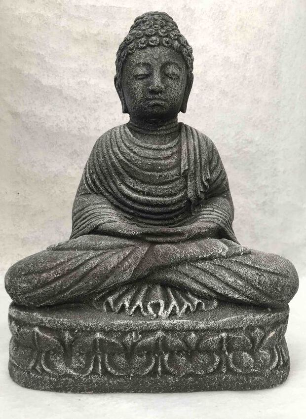 Petite statue de Bouddha assis en pierre de lave reconstitu&eacute;e