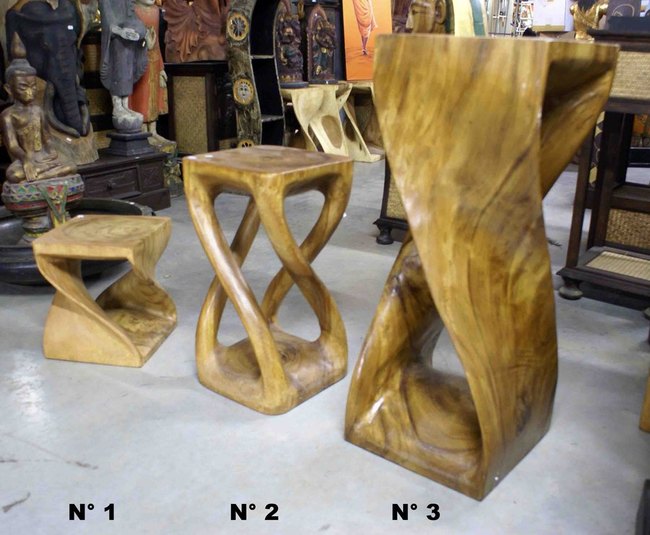 grand tabourets torsades en bois d'acacia