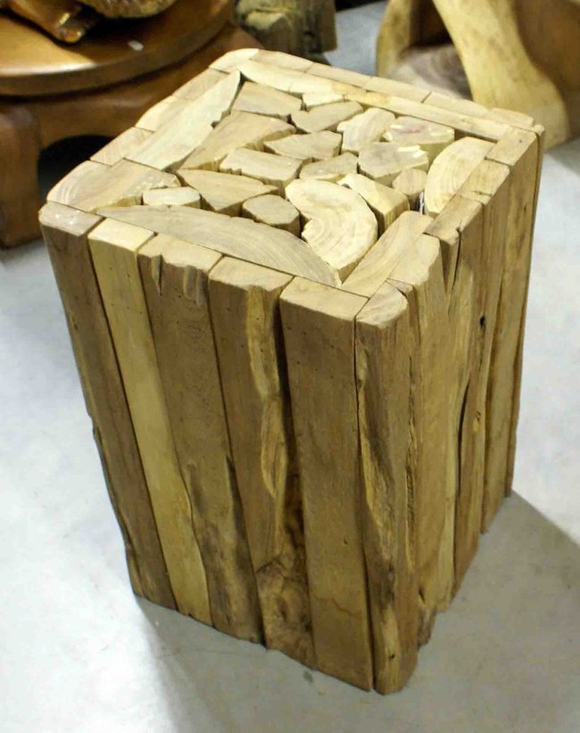 grand tabouret en bois et écorce de teck - tabouret de bar