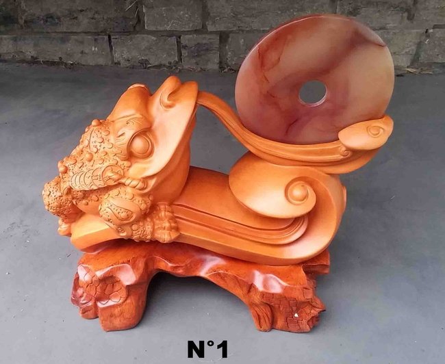 crapaud &agrave; 3 pattes ou grenouille chance feng shui avec pi&egrave;ce en pierre