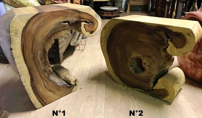 Petite table basse en bois de teck brut