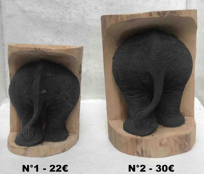 Statue murale fesse d'éléphant en bois sculpté