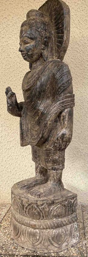 Grande statue de Bouddha debout en bois ancien