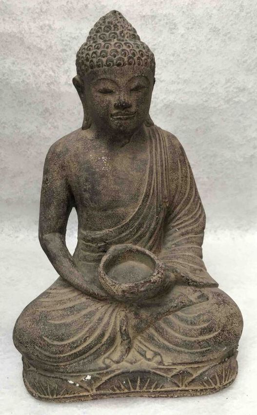 Statue de Bouddha porte bougie ou encens en pierre de lave reconstituée