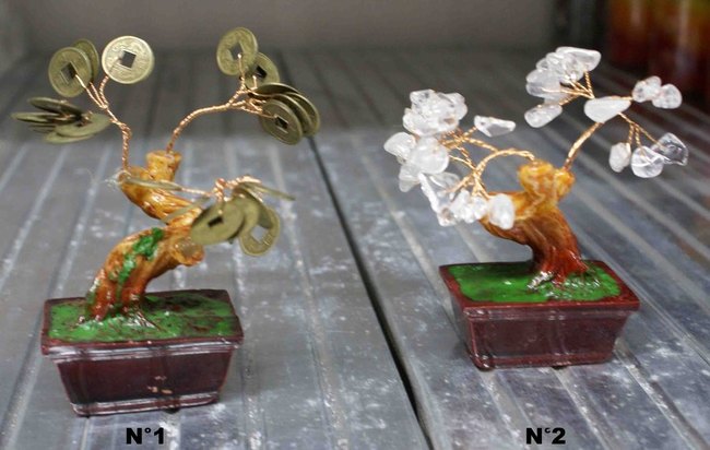 Petit arbre de richesse feng shui avec pi&egrave;ce ou cristal