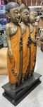 Grande statue de Bouddha et de moine debout en bois peint