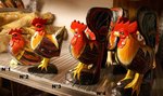 statue ou statuette de coq et de poule en peinte en bois