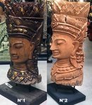 grand buste de Bouddha sculpt&eacute; en bois ancien de teck