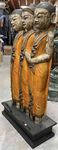 Grande statue de Bouddha et de moine debout en bois peint