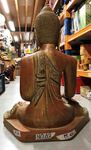 Grande statue de Bouddha assis en bois peint