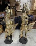 Couple de danseuse Thaïlandaise en bois dorée