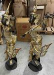 Couple de danseuse Thaïlandaise en bois dorée à l'or fin