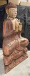 Grande statue de Bouddha assis en bois bicolore