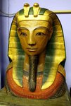 grand buste de pharaon en bois peint