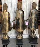 Petite statue de Bouddha debout en bois peint et doré