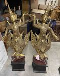 Couple de danseuse Thaïlandaise en bois dorée