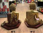 Grande statue de Bouddha assis en bois dor&eacute;