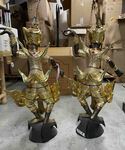 Couple de danseuse Thaïlandaise en bois dorée à l'or fin