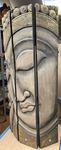 Cadre paravent en bois sculpté et peint d'une tête de Bouddha