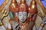 Grand panneau &agrave; poser avec un Bouddha peint &agrave; 3 t&ecirc;tes en bois
